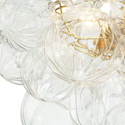 3-Light Brass Sculpture Glass Globe Bubble Semi Flush Chandelier