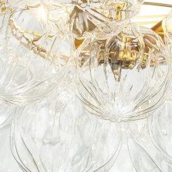 3-Light Brass Sculpture Glass Globe Bubble Semi Flush Chandelier