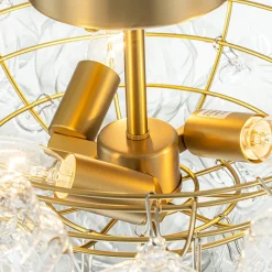 3-Light Brass Sculpture Glass Globe Bubble Semi Flush Chandelier