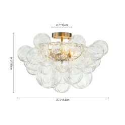 3-Light Brass Sculpture Glass Globe Bubble Semi Flush Chandelier