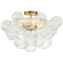 3-Light Brass Sculpture Glass Globe Bubble Semi Flush Chandelier