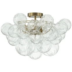 3-Light Brass Sculpture Glass Globe Bubble Semi Flush Chandelier