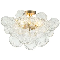 3-Light Brass Sculpture Glass Globe Bubble Semi Flush Chandelier