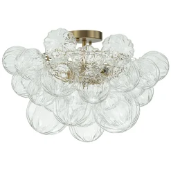 3-Light Brass Sculpture Glass Globe Bubble Semi Flush Chandelier
