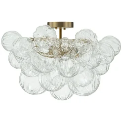 3-Light Brass Sculpture Glass Globe Bubble Semi Flush Chandelier