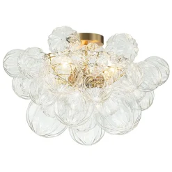 3-Light Brass Sculpture Glass Globe Bubble Semi Flush Chandelier