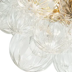 3-Light Brass Sculpture Glass Globe Bubble Semi Flush Chandelier