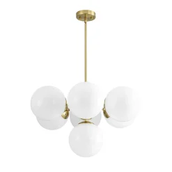 7-light Brass Sputnik Opal Glass Globe Bubble Chandelier