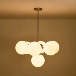 7-light Brass Sputnik Opal Glass Globe Bubble Chandelier
