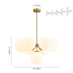 7-light Brass Sputnik Opal Glass Globe Bubble Chandelier