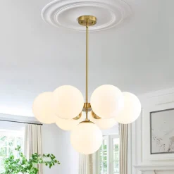 7-light Brass Sputnik Opal Glass Globe Bubble Chandelier
