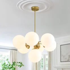 7-light Brass Sputnik Opal Glass Globe Bubble Chandelier