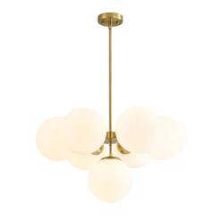 7-light Brass Sputnik Opal Glass Globe Bubble Chandelier