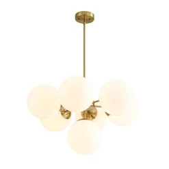 7-light Brass Sputnik Opal Glass Globe Bubble Chandelier