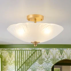 3-Light Brass Textured Glass Bowl Round Semi Flush Mount