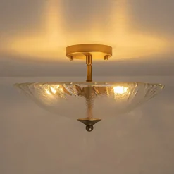 3-Light Brass Textured Glass Bowl Round Semi Flush Mount