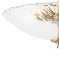 3-Light Brass Textured Glass Bowl Round Semi Flush Mount