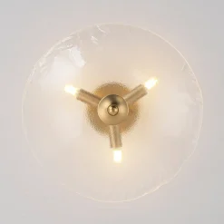 3-Light Brass Textured Glass Bowl Round Semi Flush Mount