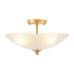 3-Light Brass Textured Glass Bowl Round Semi Flush Mount