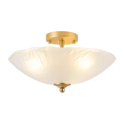 3-Light Brass Textured Glass Bowl Round Semi Flush Mount