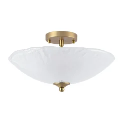 3-Light Brass Textured Glass Bowl Round Semi Flush Mount