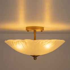 3-Light Brass Textured Glass Bowl Round Semi Flush Mount