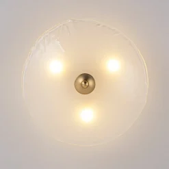 3-Light Brass Textured Glass Bowl Round Semi Flush Mount