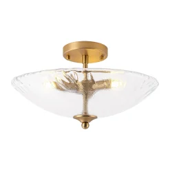 3-Light Brass Textured Glass Bowl Round Semi Flush Mount