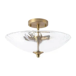 3-Light Brass Textured Glass Bowl Round Semi Flush Mount