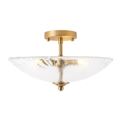 3-Light Brass Textured Glass Bowl Round Semi Flush Mount