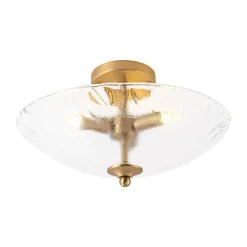 3-Light Brass Textured Glass Bowl Round Semi Flush Mount