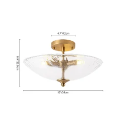 3-Light Brass Textured Glass Bowl Round Semi Flush Mount