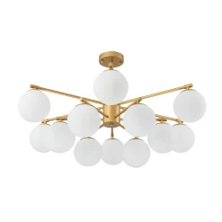 12-Light Brass Tiered Opal Glass Bubble Semi Flush Chandelier
