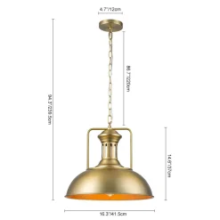 1-Light Brushed Brass Iron Dome Kitchen Pendant