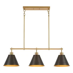 3-Light Brushed Gold Black Cone Island Chandelier