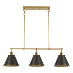 3-Light Brushed Gold Black Cone Island Chandelier