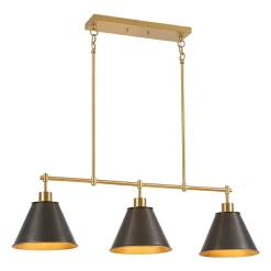 3-Light Brushed Gold Black Cone Island Chandelier