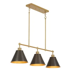 3-Light Brushed Gold Black Cone Island Chandelier