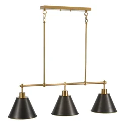 3-Light Brushed Gold Black Cone Island Chandelier
