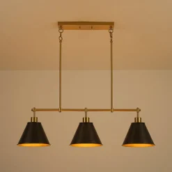 3-Light Brushed Gold Black Cone Island Chandelier