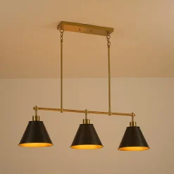3-Light Brushed Gold Black Cone Island Chandelier