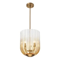 3-Light Candle Style Bell Ribbed Tinted Glass Ceiling Pendant