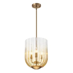 3-Light Candle Style Bell Ribbed Tinted Glass Ceiling Pendant