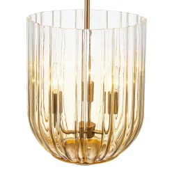 3-Light Candle Style Bell Ribbed Tinted Glass Ceiling Pendant