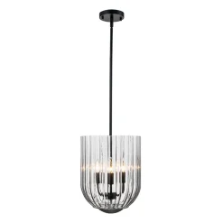 3-Light Candle Style Bell Ribbed Tinted Glass Ceiling Pendant