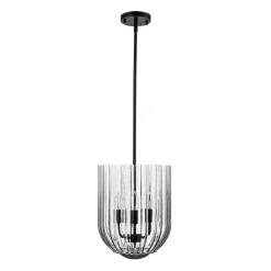 3-Light Candle Style Bell Ribbed Tinted Glass Ceiling Pendant
