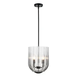 3-Light Candle Style Bell Ribbed Tinted Glass Ceiling Pendant