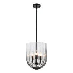 3-Light Candle Style Bell Ribbed Tinted Glass Ceiling Pendant