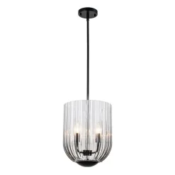3-Light Candle Style Bell Ribbed Tinted Glass Ceiling Pendant