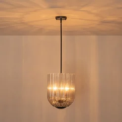 3-Light Candle Style Bell Ribbed Tinted Glass Ceiling Pendant